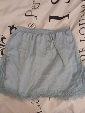 Mango Light Blue Lace-Trim Midi Skirt